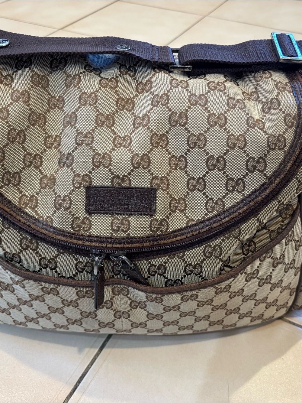 Gucci Beige & Brown GG Canvas Messenger Baby Bag